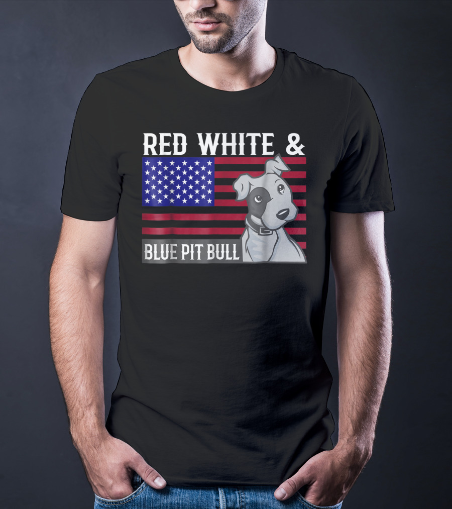 Red White Blue Pit Bull American Flag T-Shirt