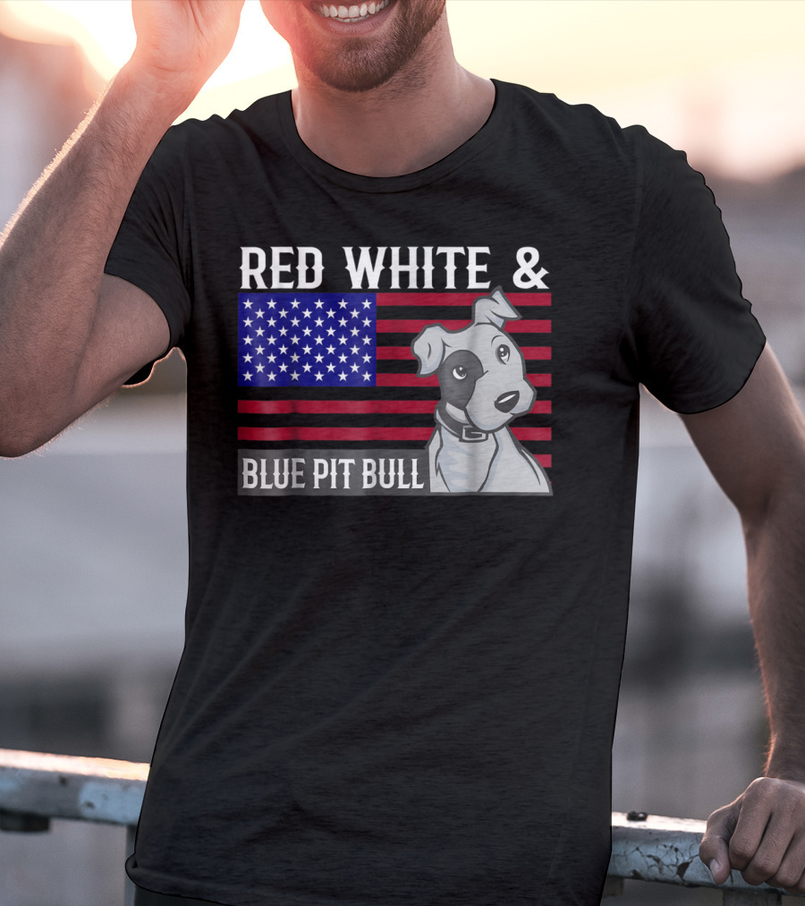 Red White Blue Pit Bull American Flag T-Shirt