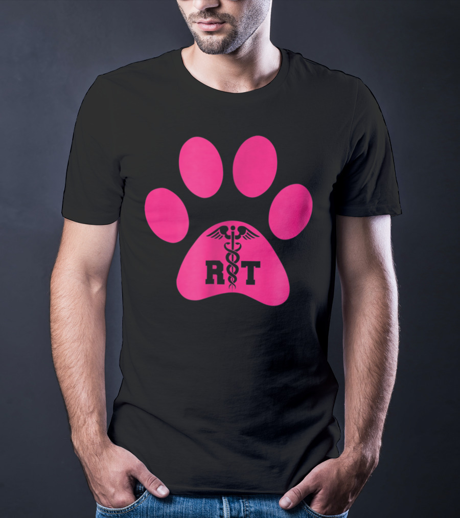 Respiratory Therapy Pink RT Caduceus Dog Paw T-Shirt