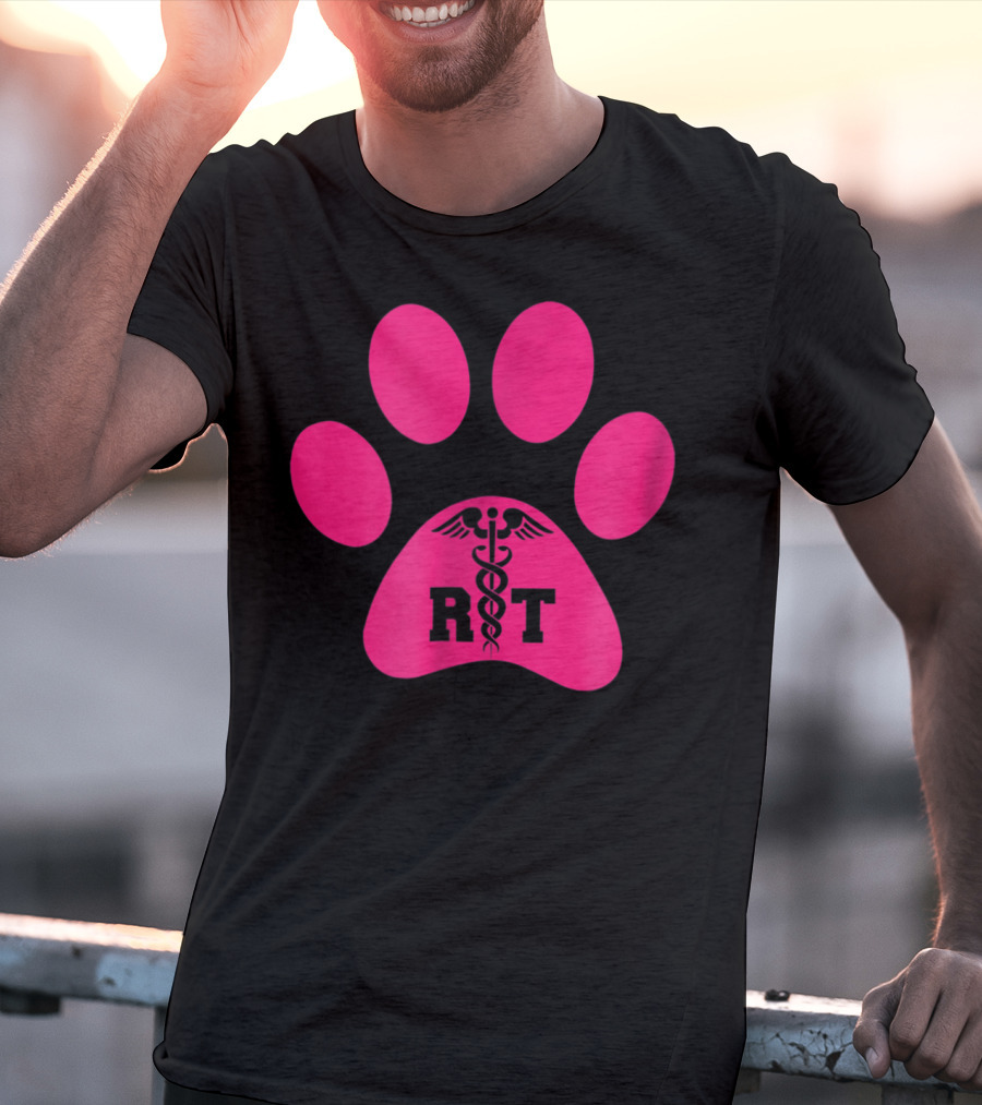 Respiratory Therapy Pink RT Caduceus Dog Paw T-Shirt