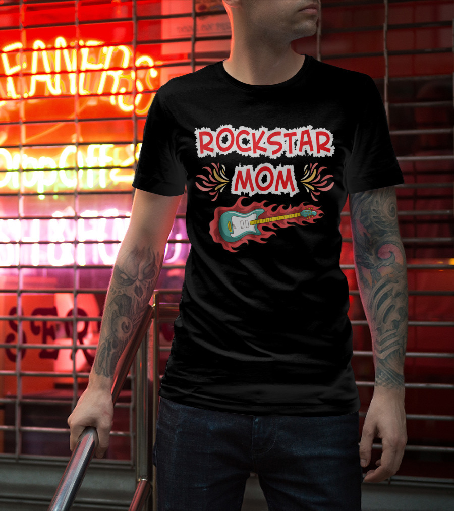 Rockstar Mom Electric Guitar Fire Design Rock Fan T-Shirt