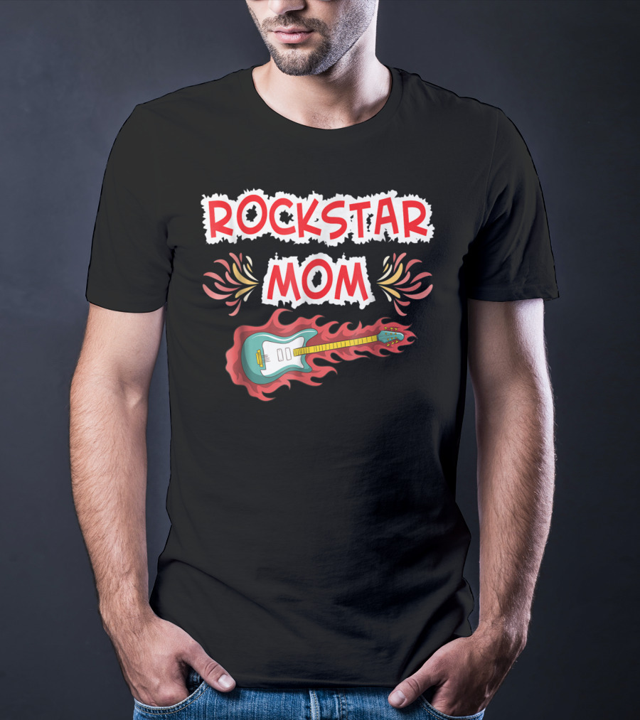 Rockstar Mom Electric Guitar Fire Design Rock Fan T-Shirt