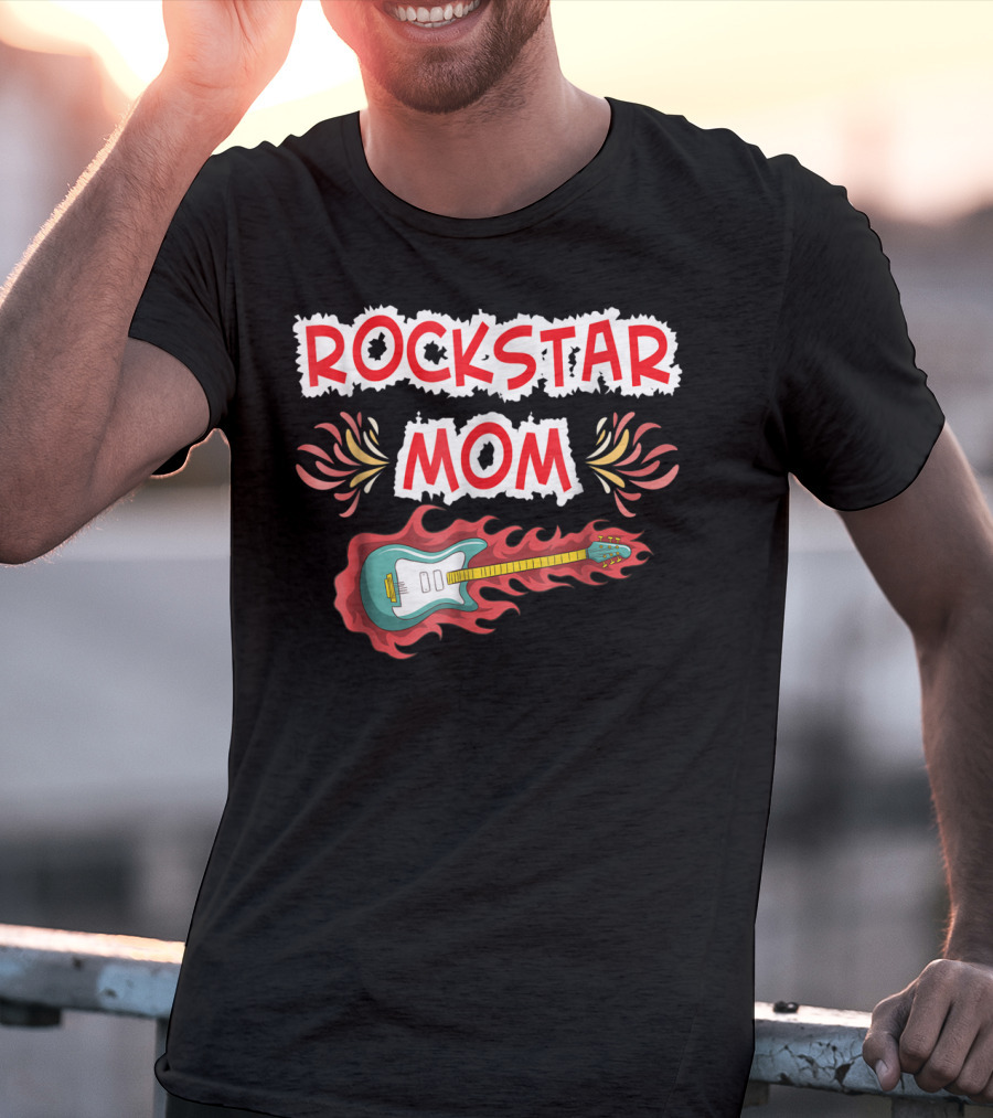 Rockstar Mom Electric Guitar Fire Design Rock Fan T-Shirt