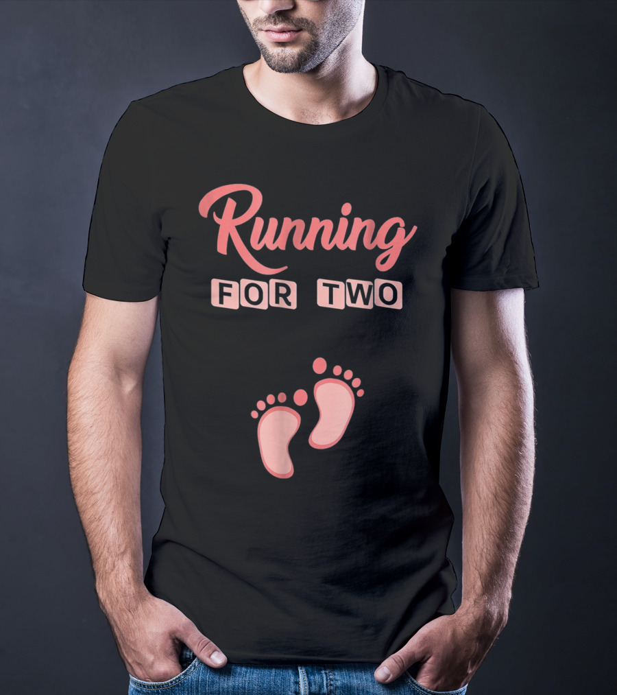 Running For Two Pregnancy Humor Footprint T-Shirt