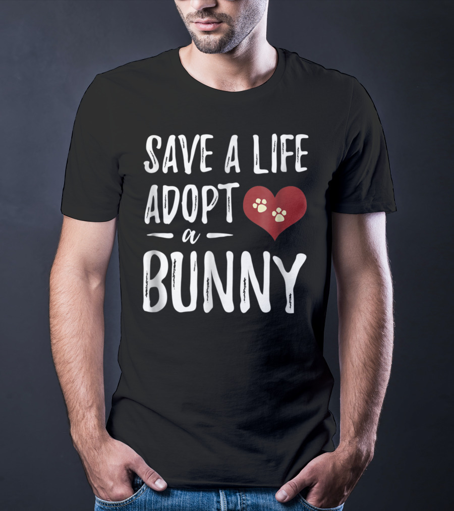 Save A Life Adopt A Bunny Heart Paw Prints T-Shirt