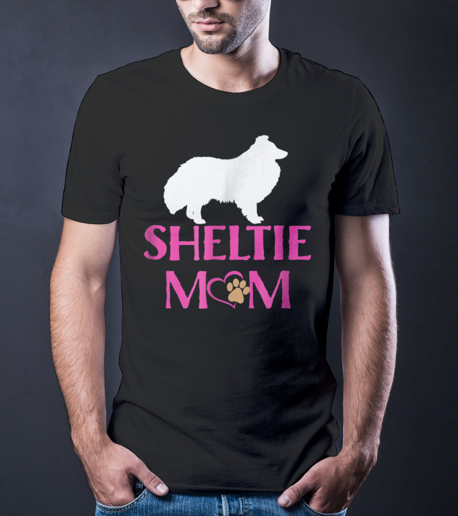 Sheltie Mom With Heart And Paw Prints T-Shirt