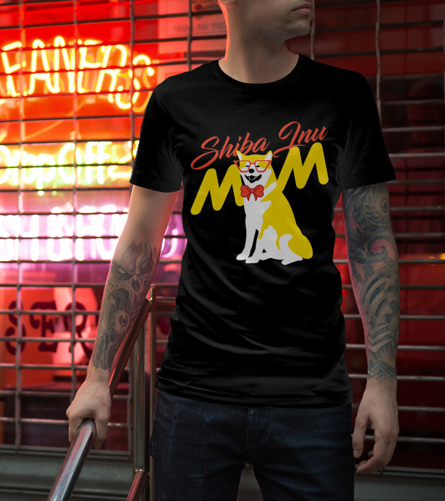 Shiba Inu Mom With Glasses And Bow Tie T-Shirt