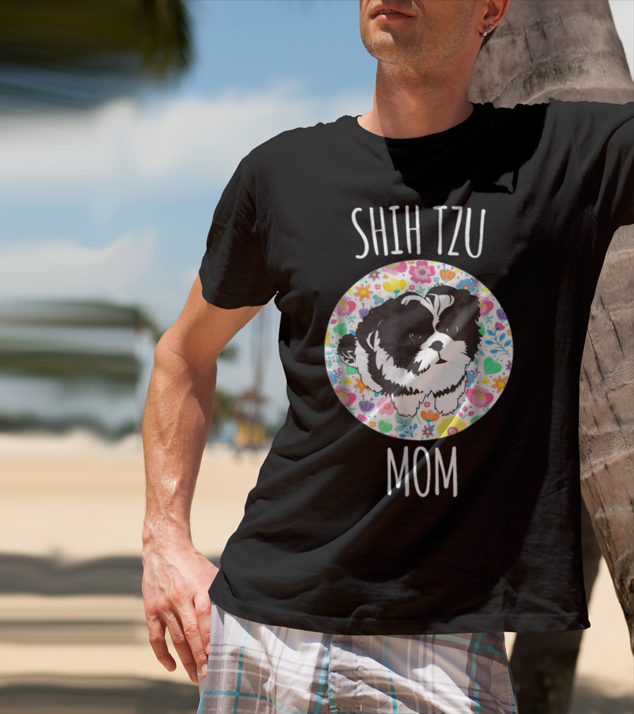 Shih Tzu Mom Floral Puppy T-Shirt