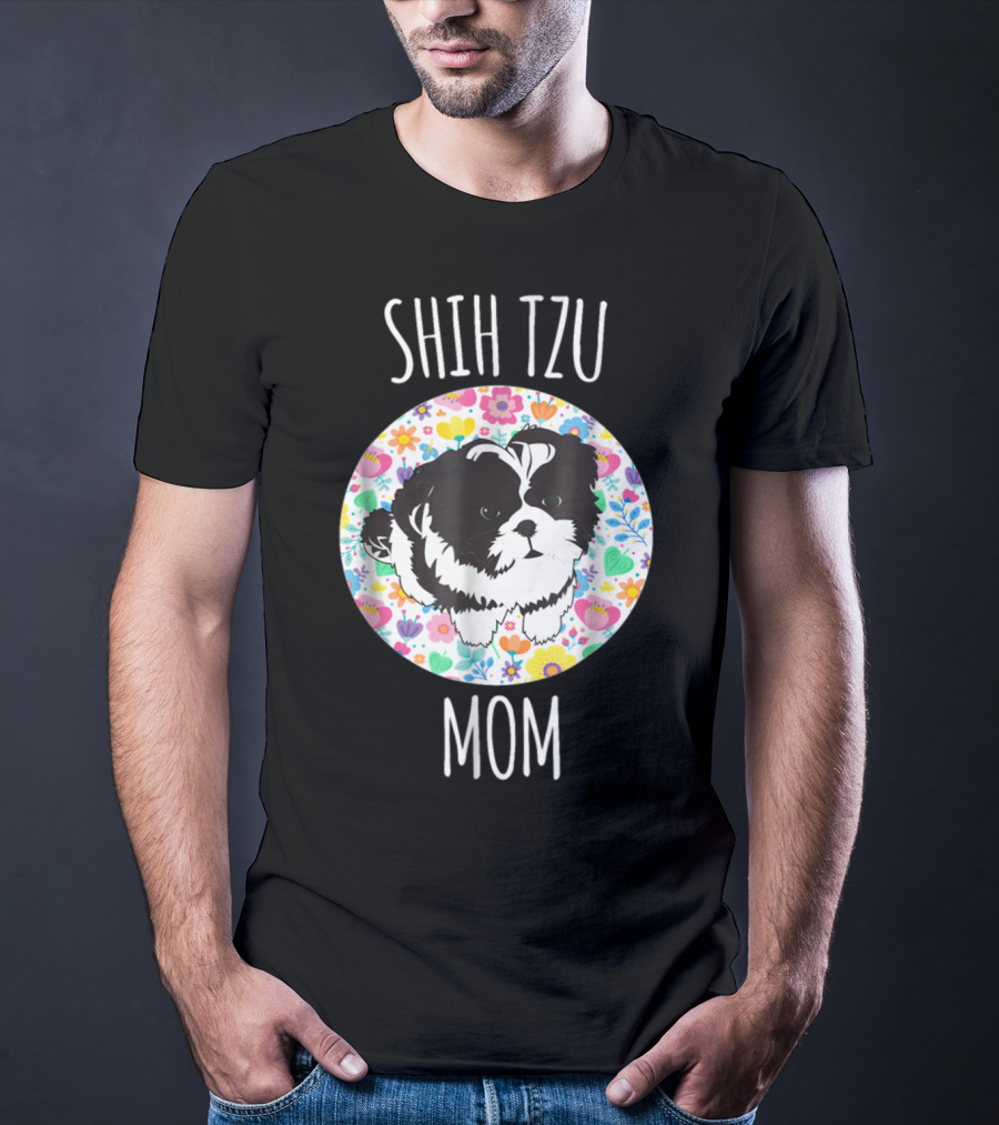 Shih Tzu Mom Floral Puppy T-Shirt