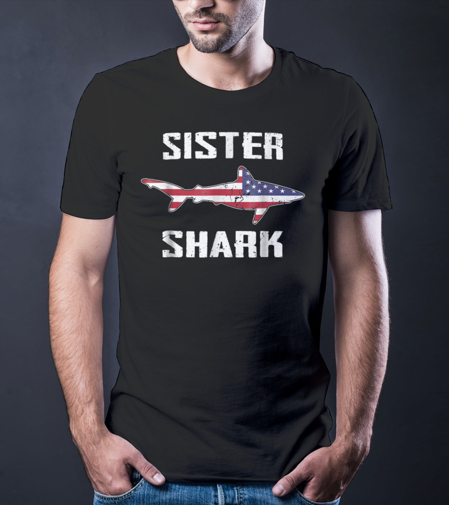 Sister Shark American Flag Matching Family T-Shirt