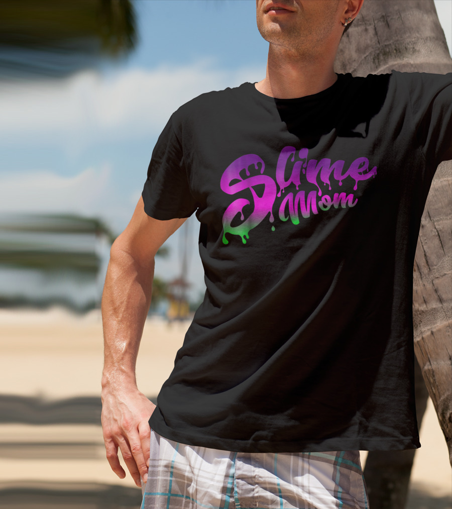 Slime Mom Fun Slime For Mothers In Dripping Pink Green Text T-Shirt
