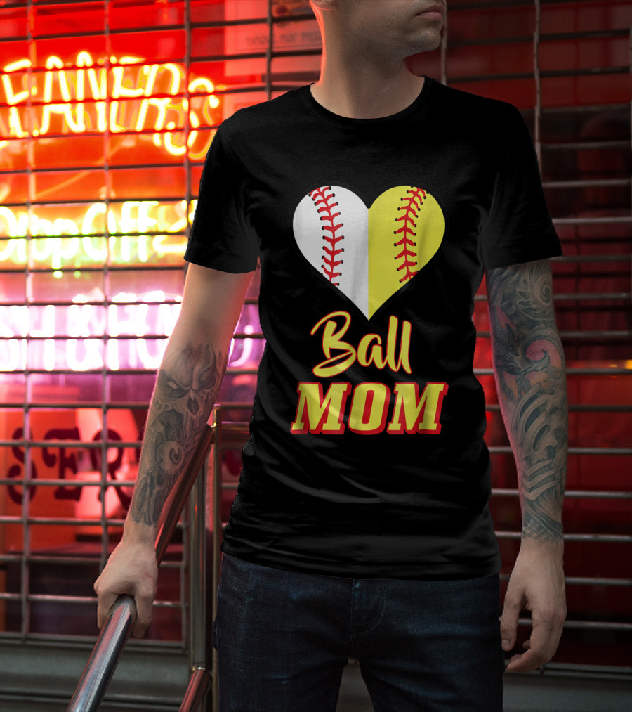 Ball Mom Softball Baseball Heart T-Shirt