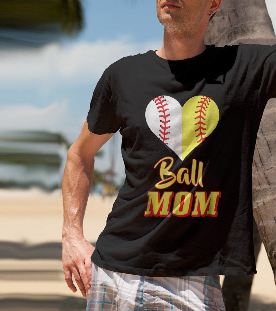 Ball Mom Softball Baseball Heart T-Shirt