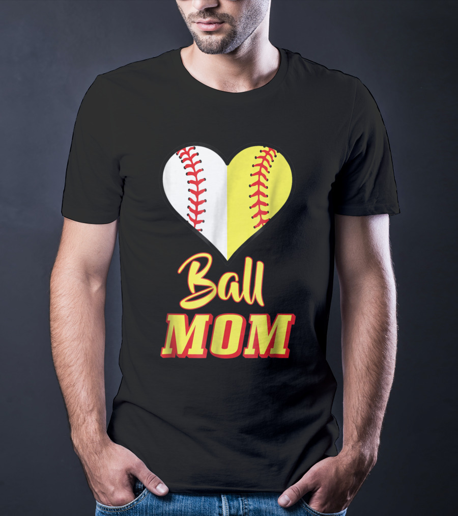 Ball Mom Softball Baseball Heart T-Shirt