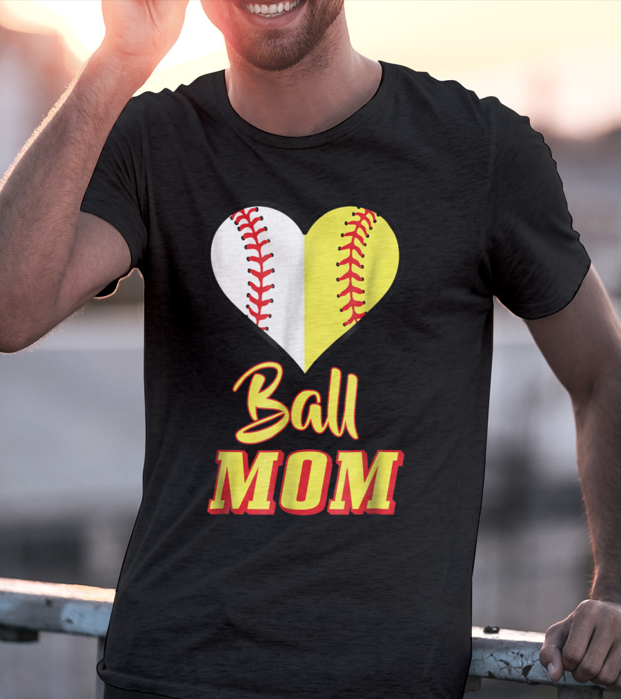 Ball Mom Softball Baseball Heart T-Shirt