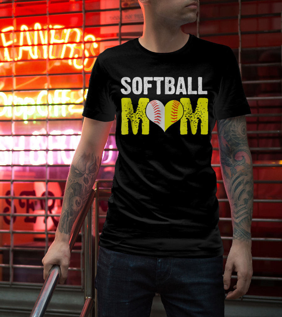 Softball Mom Heart Baseball T-Shirt