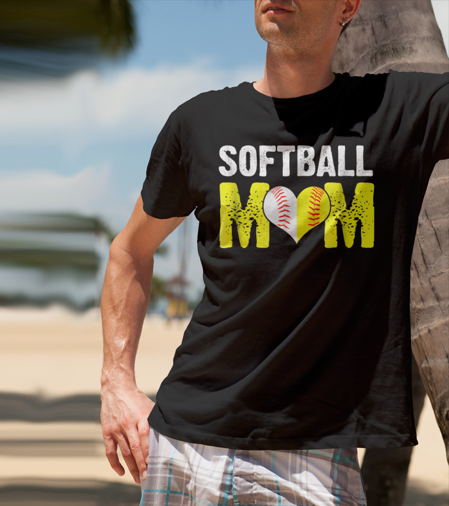 Softball Mom Heart Baseball T-Shirt
