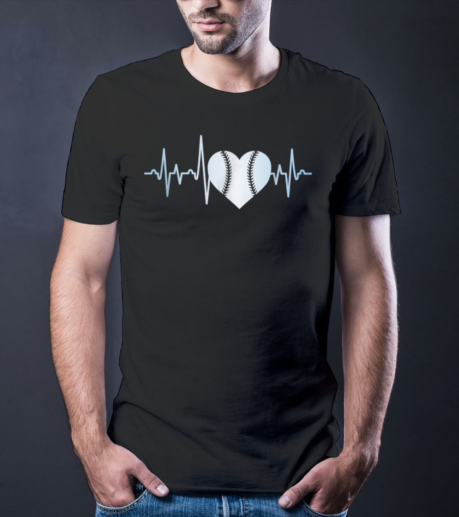 Softball Player Heartbeat Stitch Heart Shape T-Shirt