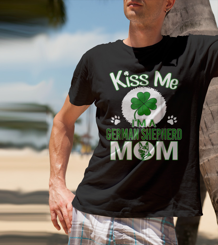 Kiss Me I'm A German Shepherd Mom Shamrock Paw Prints T-Shirt