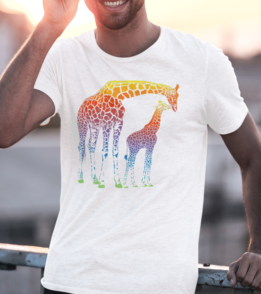 Giraffe Mom Baby Colorful Lovers T-Shirt