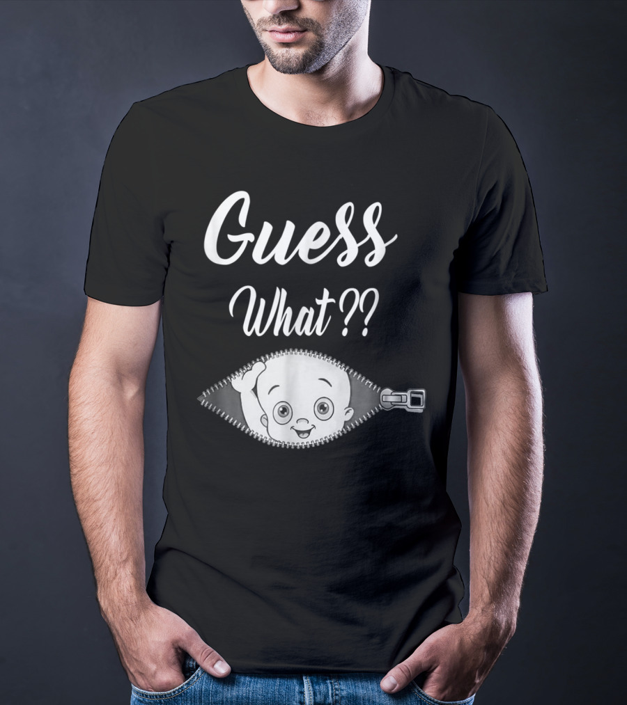 Guess What Pregnancy Announcement Expectant Mom Tee Zipper Baby Reveal T-Shirt