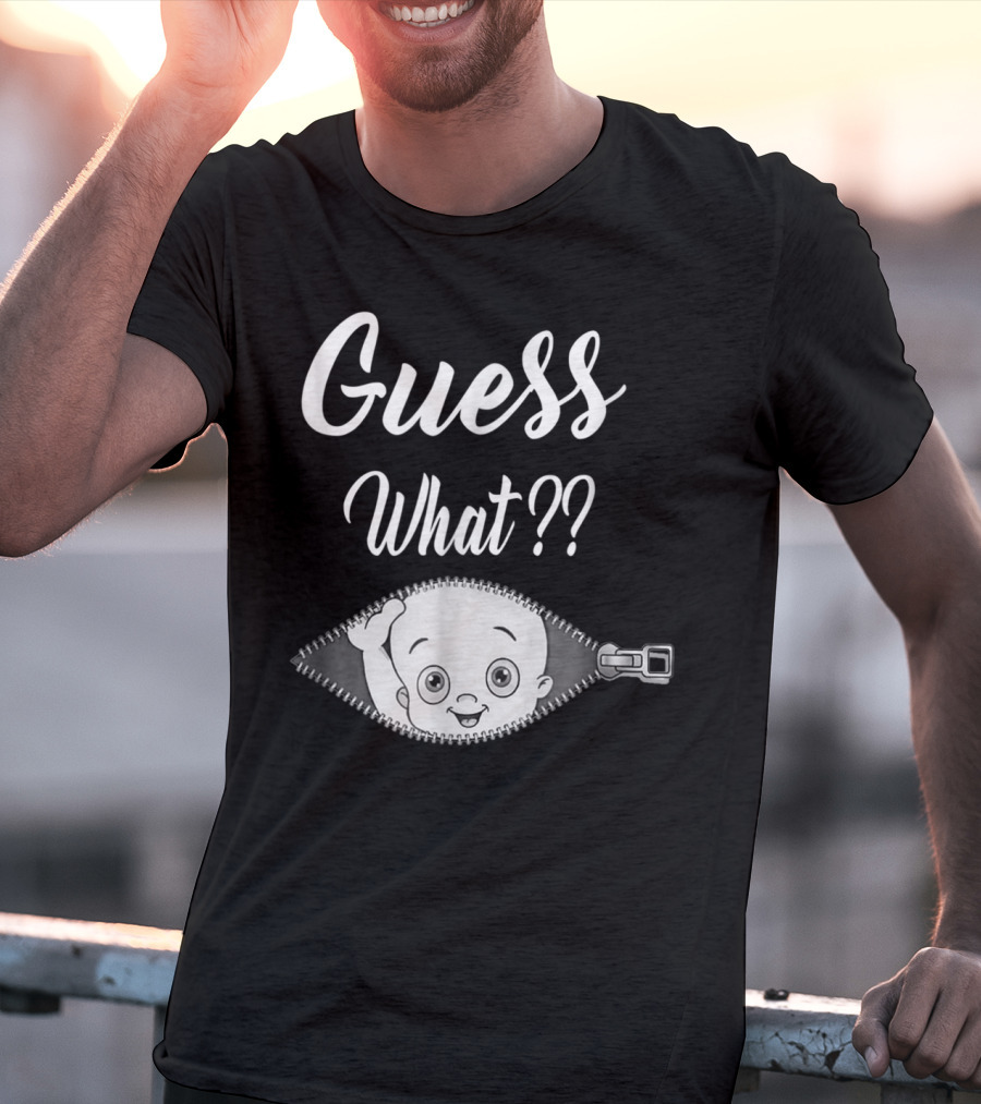 Guess What Pregnancy Announcement Expectant Mom Tee Zipper Baby Reveal T-Shirt