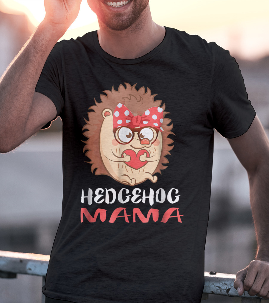 Hedgehog Mama Pet Lover Owner Mom With Glasses And Polka Dot Bow T-Shirt