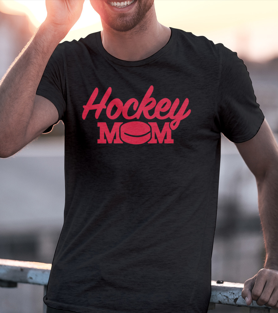 Hockey Mom Fitted Red Text With Puck T-Shirt