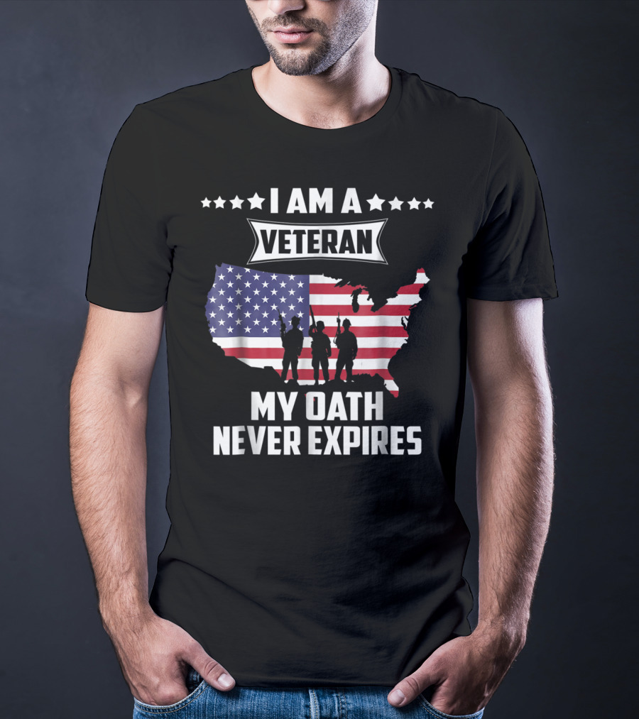I Am A Veteran My Oath Never Expires USA Map Flag T-Shirt