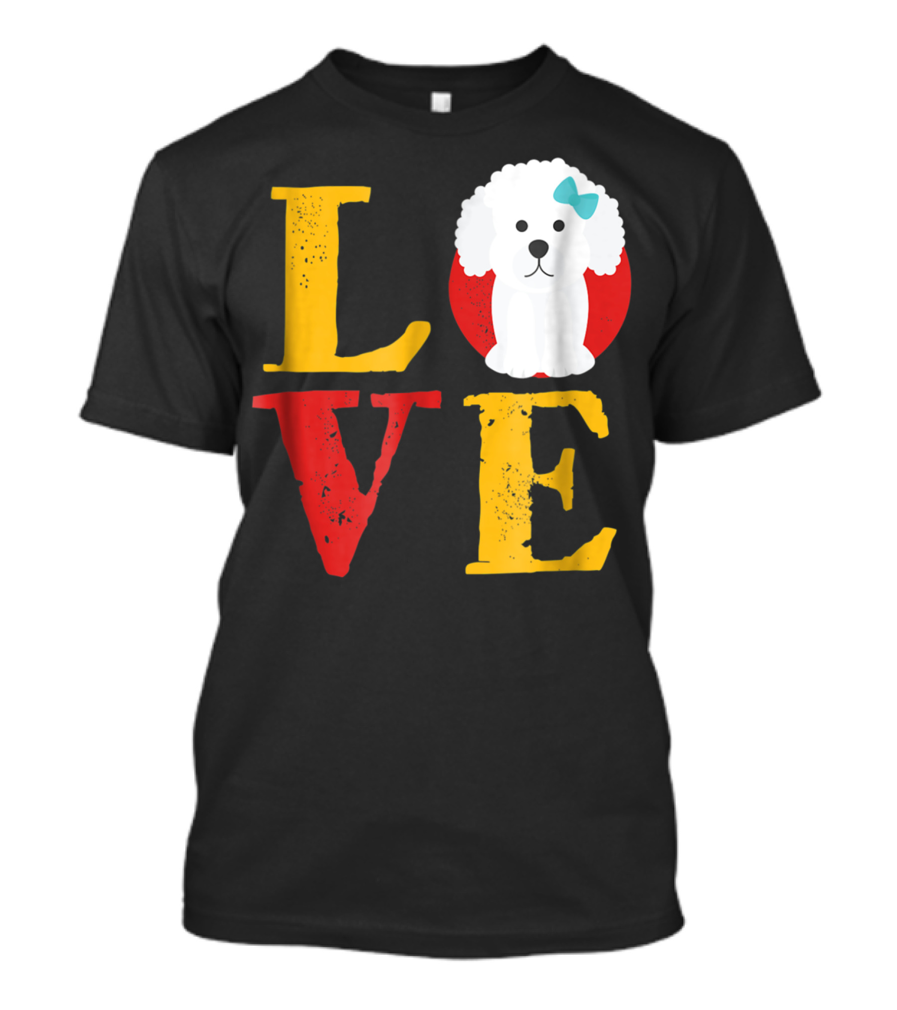 LOVE Bichon Frise Puppy With Blue Bow T-Shirt
