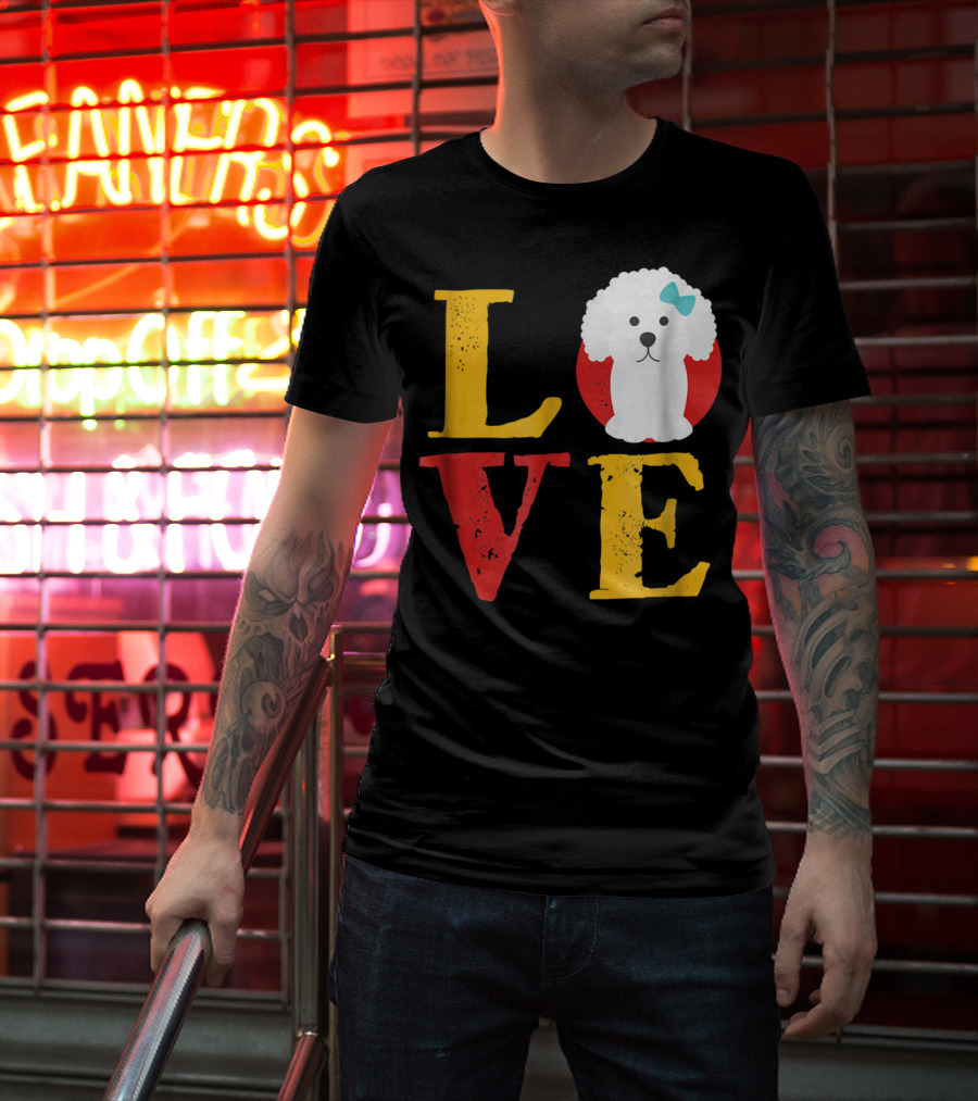 LOVE Bichon Frise Puppy With Blue Bow T-Shirt