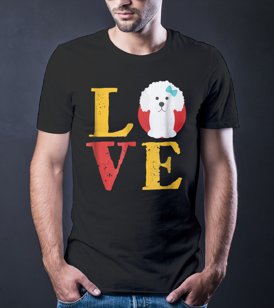 LOVE Bichon Frise Puppy With Blue Bow T-Shirt
