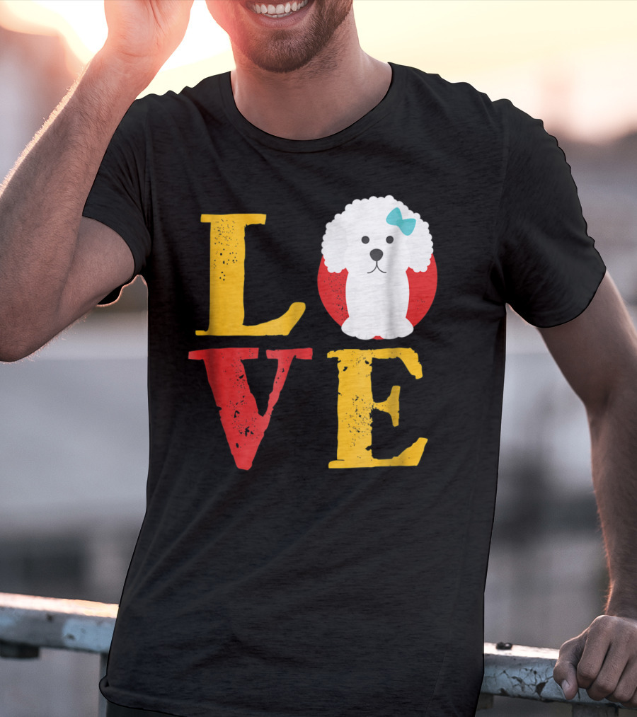 LOVE Bichon Frise Puppy With Blue Bow T-Shirt