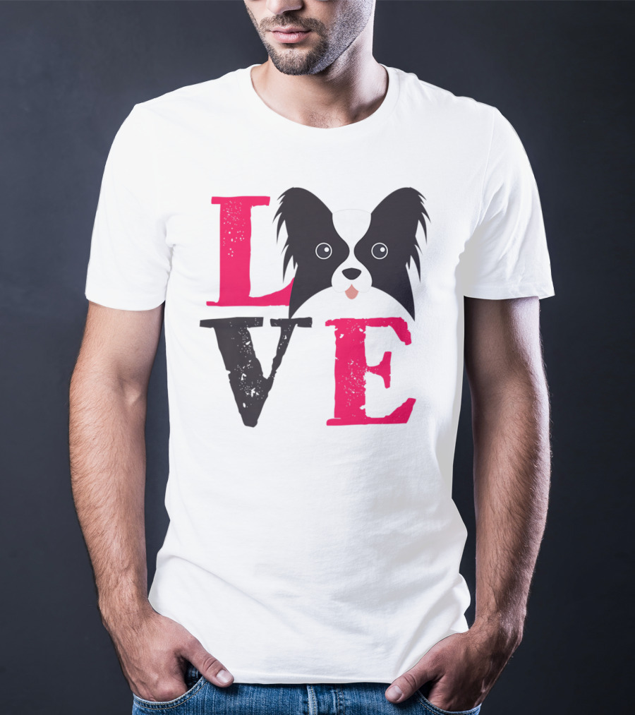 I Love Papillion Puppy Mom And Dad Love Papillon Dog T-Shirt