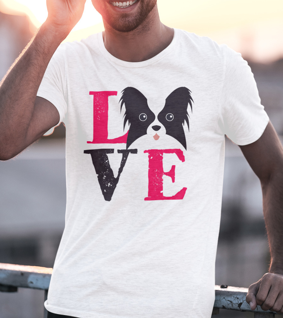 I Love Papillion Puppy Mom And Dad Love Papillon Dog T-Shirt