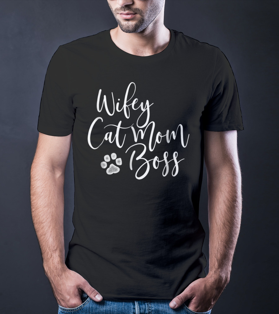Wifey Cat Mom Boss Paw Prints T-Shirt