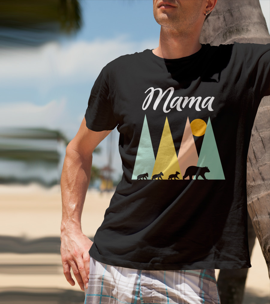 Mama Bear With Three Cubs Camping In The Mountains T-Shirt