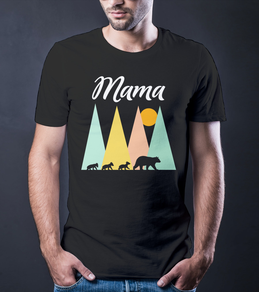 Mama Bear With Three Cubs Camping In The Mountains T-Shirt