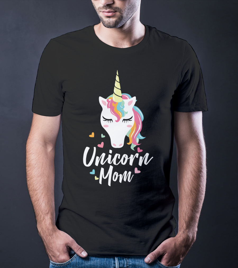 Unicorn Mom Cute Funny Unicorn Colorful Heart T-Shirt