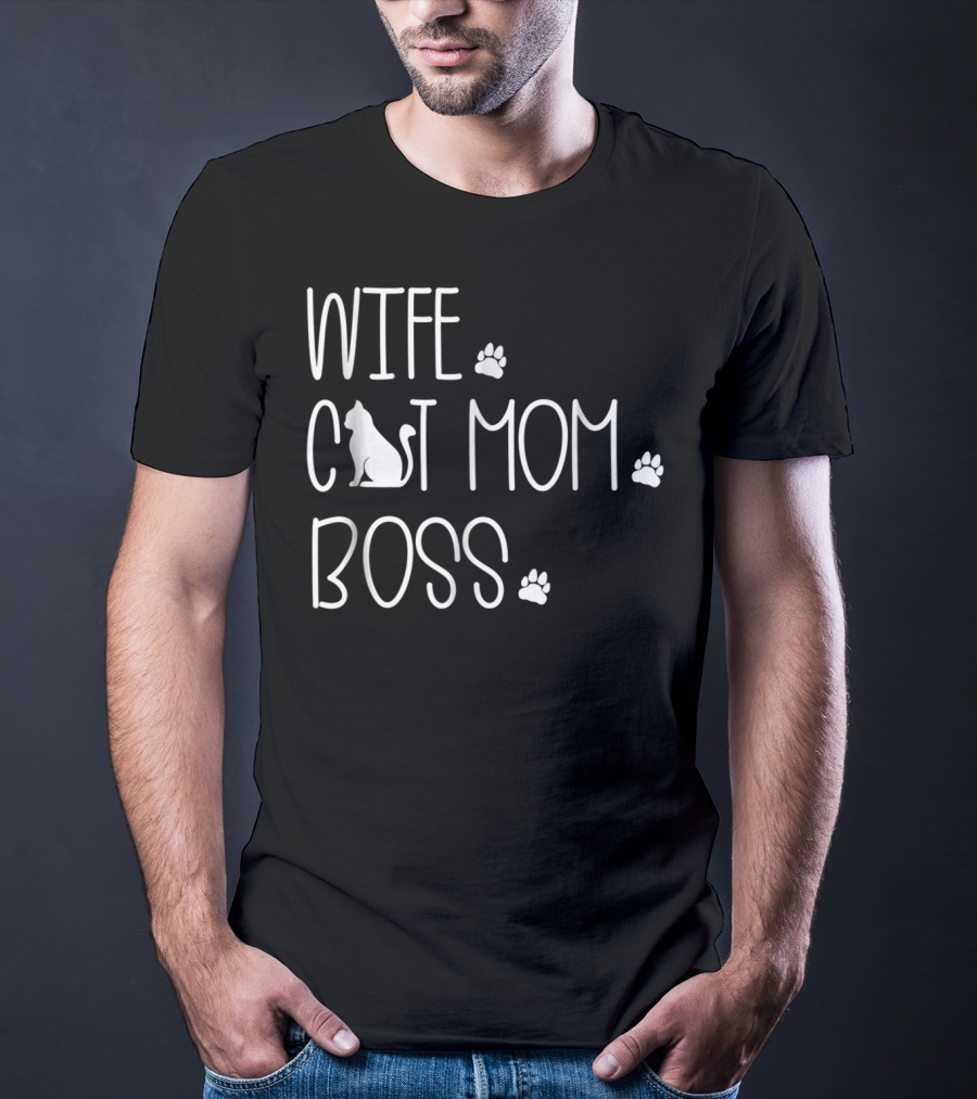 Wife Cat Mom Boss Special For Wife Paw Prints T-Shirt