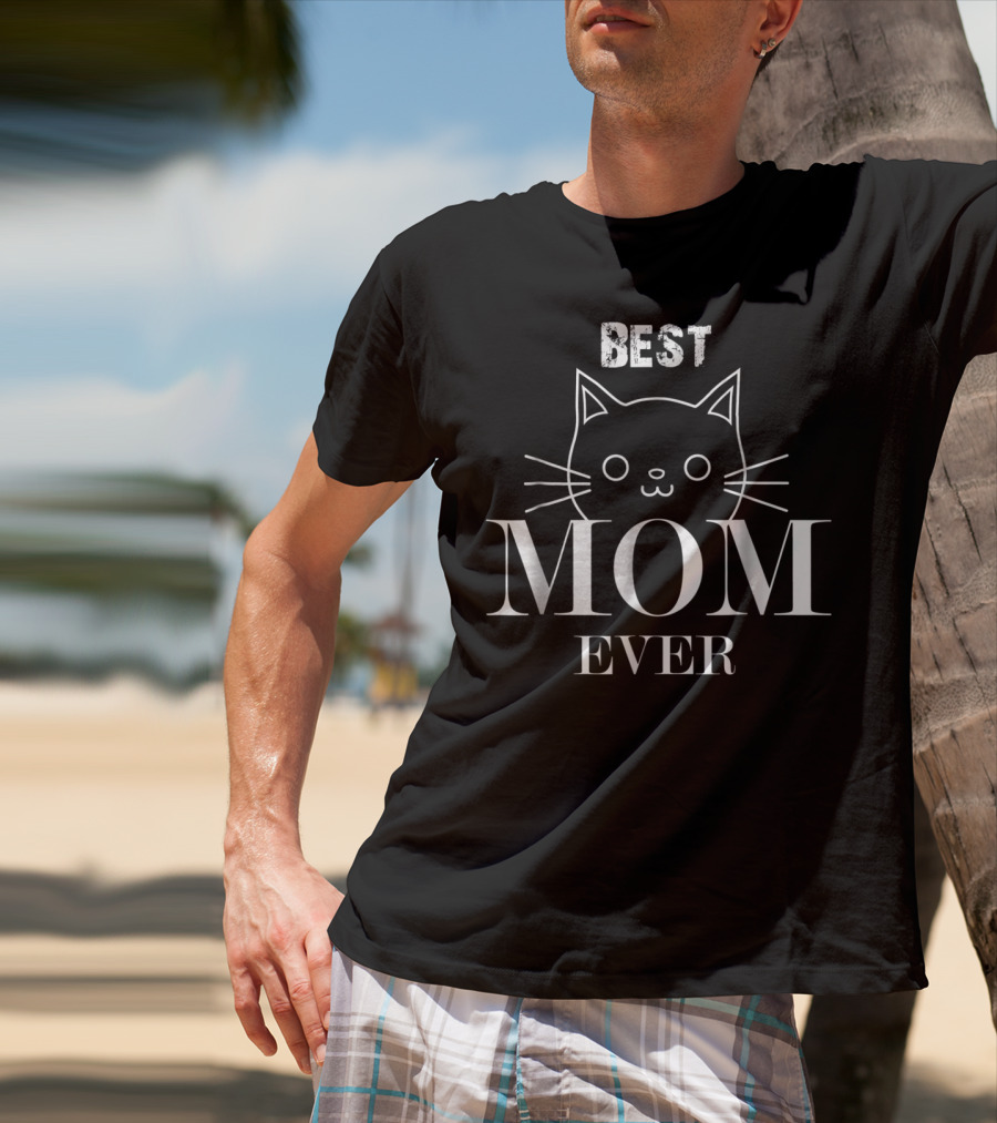 Best Cat Mom Ever With Whiskered Cat Face Design For Ladies96 T-Shirt