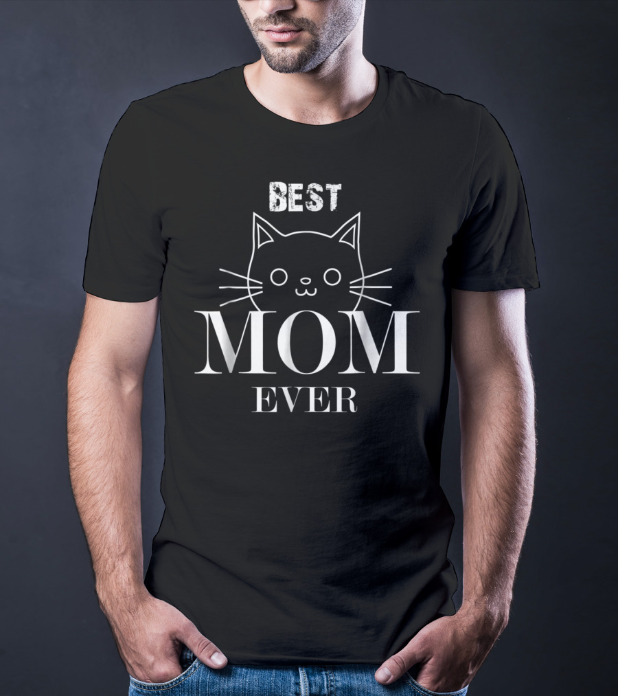 Best Cat Mom Ever With Whiskered Cat Face Design For Ladies96 T-Shirt