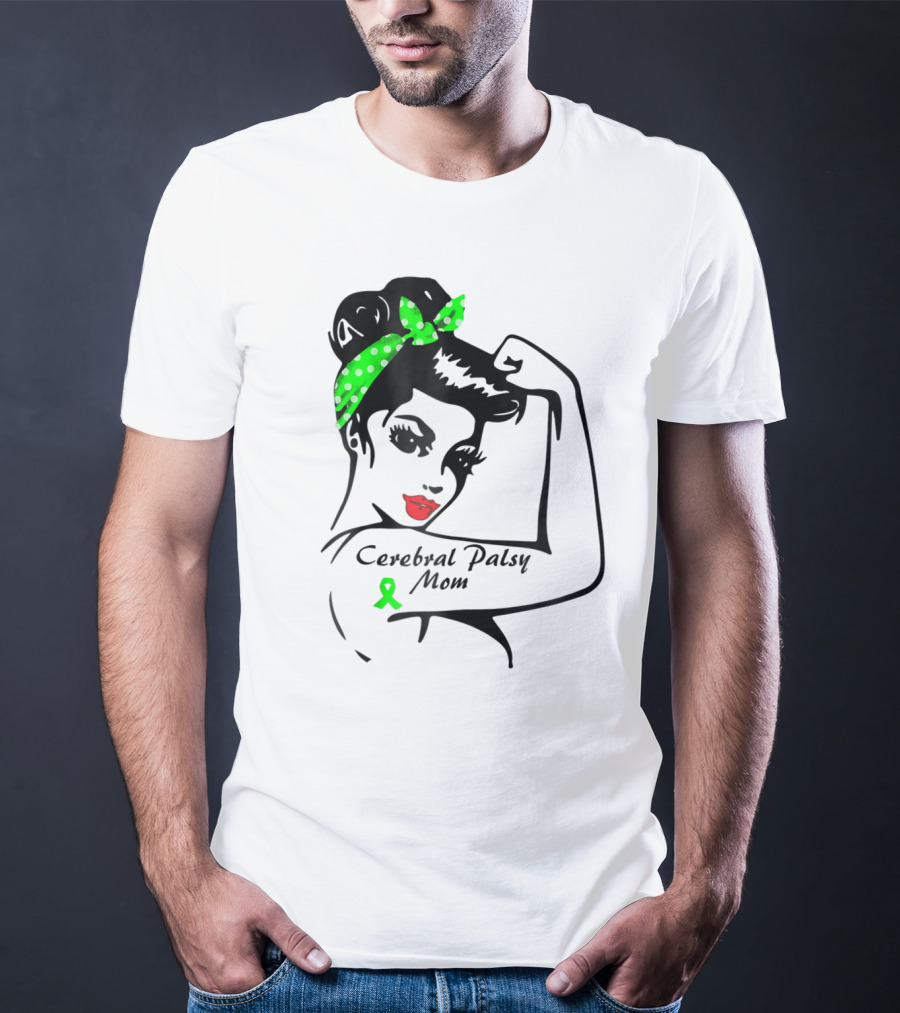 Cerebral Palsy Mom Strong Ribbon Green Polka Dot Bandana T-Shirt