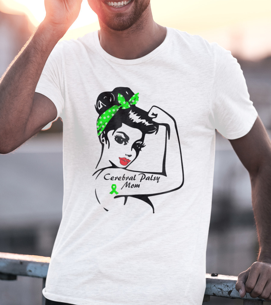 Cerebral Palsy Mom Strong Ribbon Green Polka Dot Bandana T-Shirt