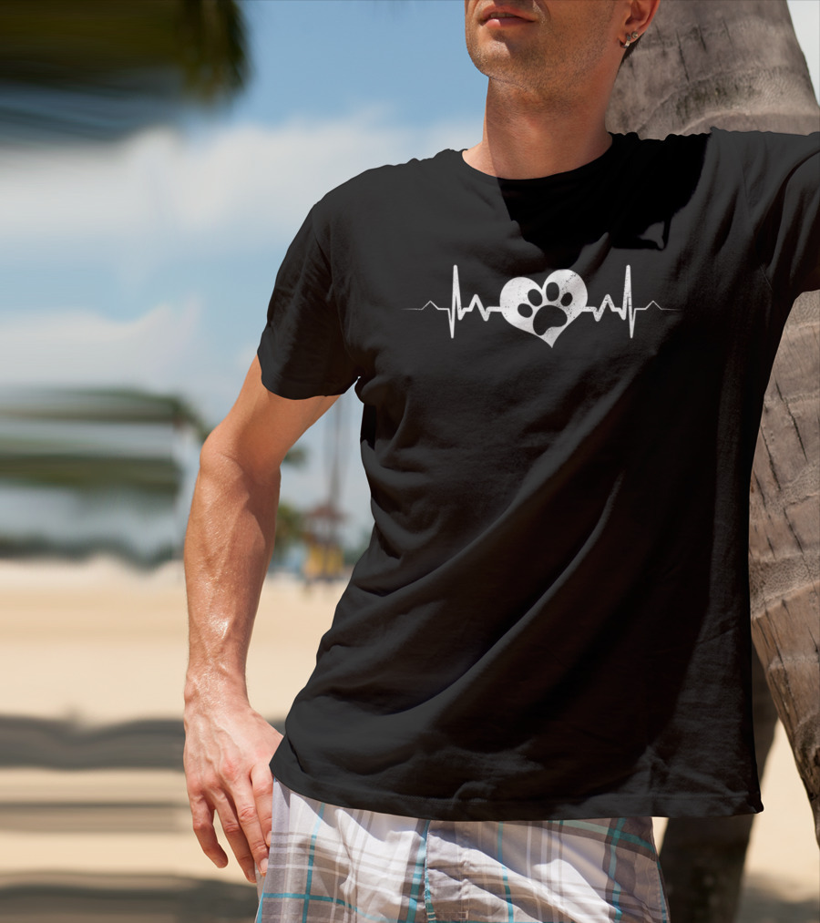 Dog Paw Heartbeat Heart Love Mom Adopt Rescue Iconic T-Shirt