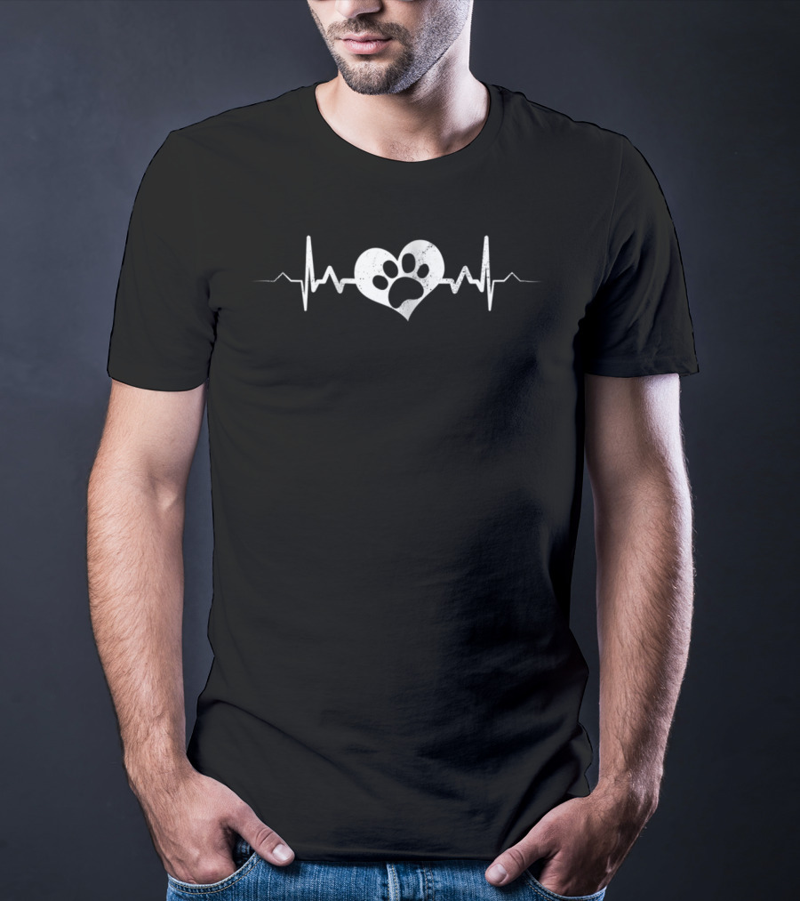 Dog Paw Heartbeat Heart Love Mom Adopt Rescue Iconic T-Shirt