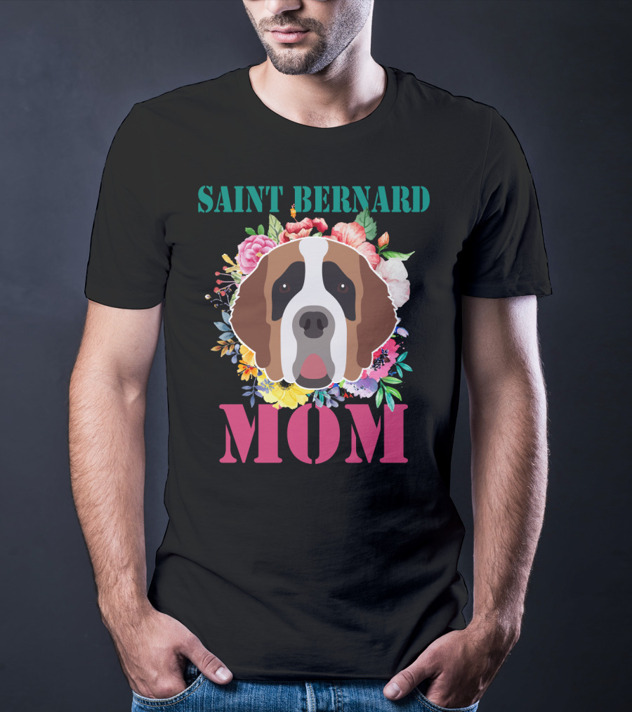 Saint Bernard Mom Floral Puppy Pet Lover T-Shirt