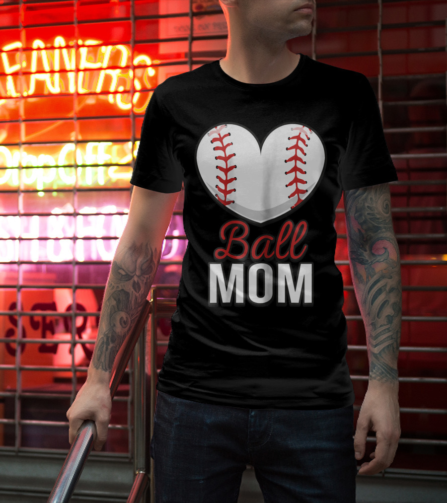 Ball Mom Heart Baseball Softball Mom T-Shirt