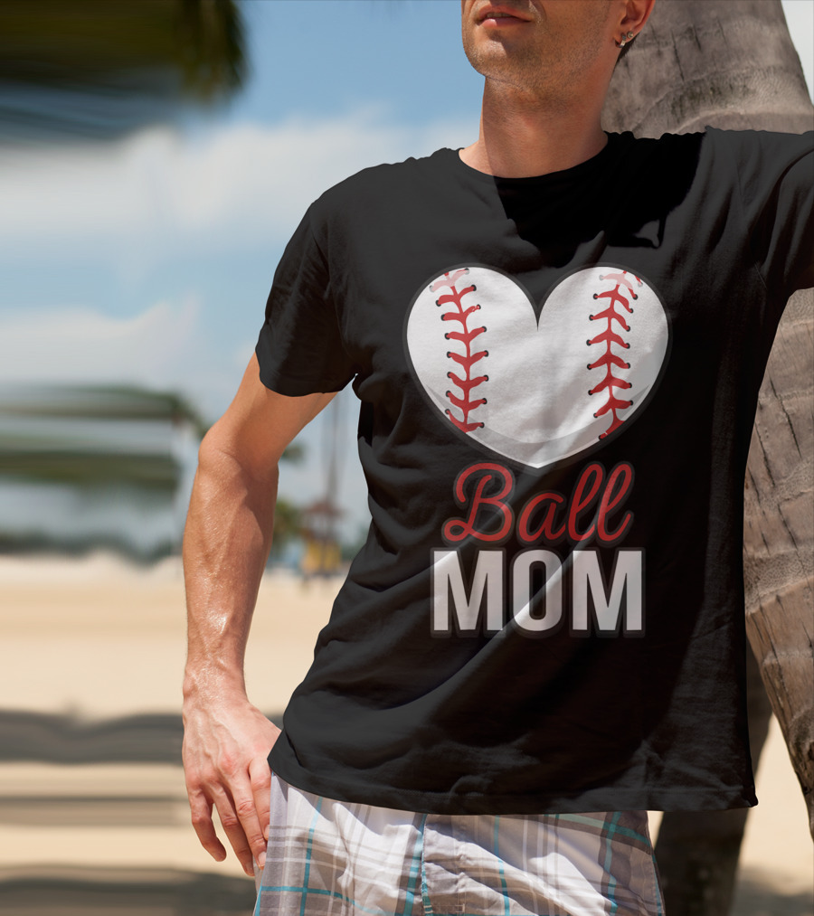 Ball Mom Heart Baseball Softball Mom T-Shirt