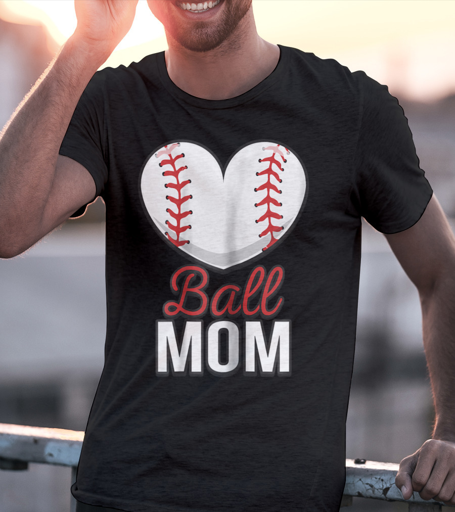Ball Mom Heart Baseball Softball Mom T-Shirt